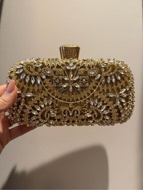 Gold Crystal Embellished Evening Clutch